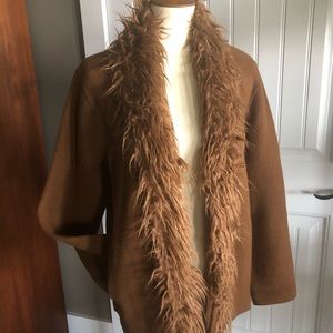 Easy Spirit Dark Camel Wool Jacket w/ Fur Collar